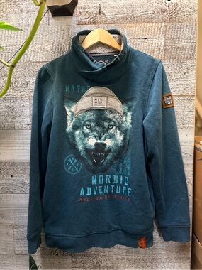 C&A | Here+There Boys Wolf "Nordic Adventure" Mixed Media Cowl Pullover - 18-20